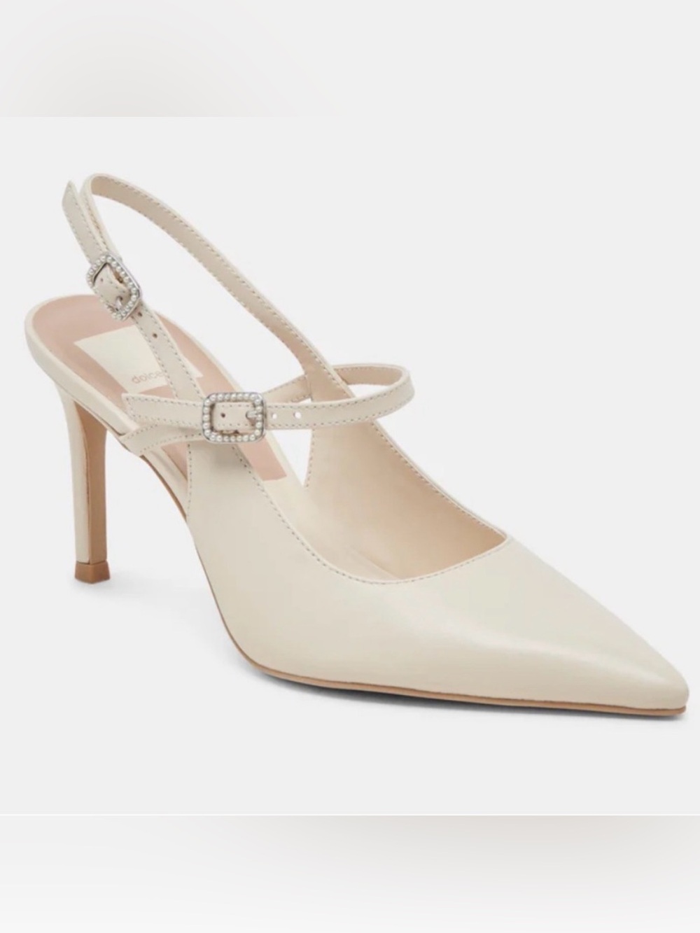 Dolce Vita Pointed Toe Slingback Heel in Cream with Embellished Buckle size 9.5